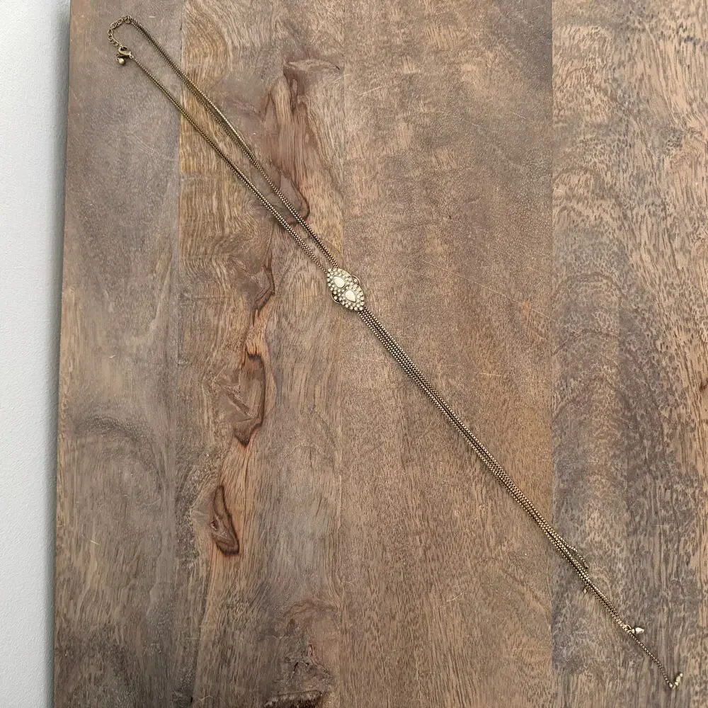 Vintage  Y Drop long rhinestone studded gold tone unique necklace